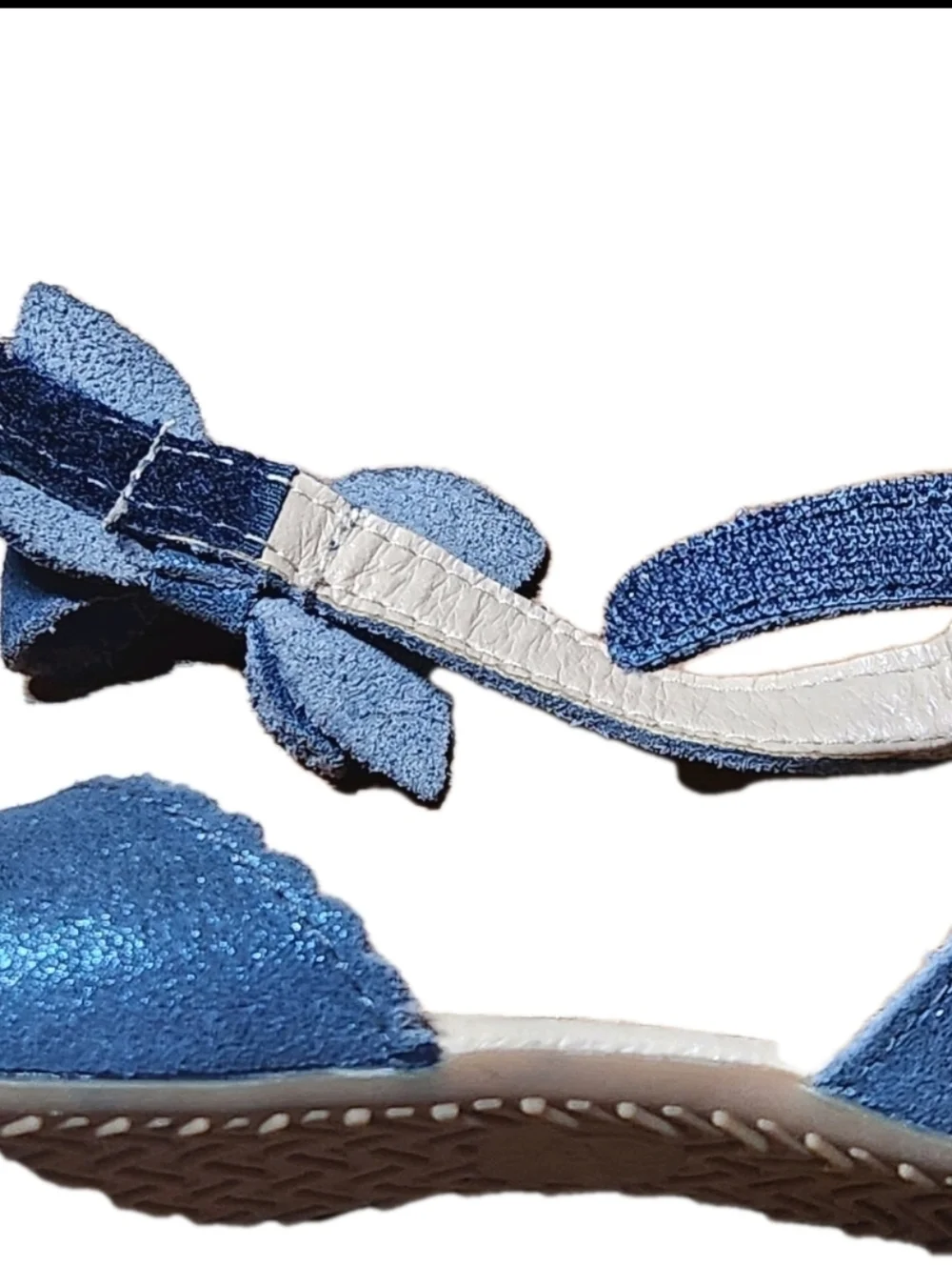 Monkey Feet Glitter Blue Ankle Strap Bow Flats Toddler Girls Dress Shoes
